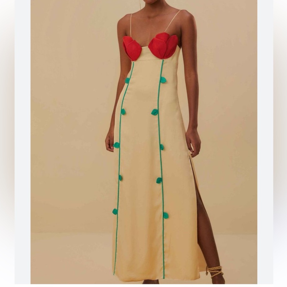 Farm Rio rose appliqué rose maxi dress